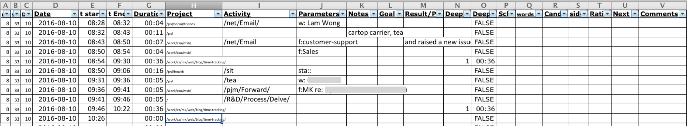 Snippet of mySelfQuantifier example sheet